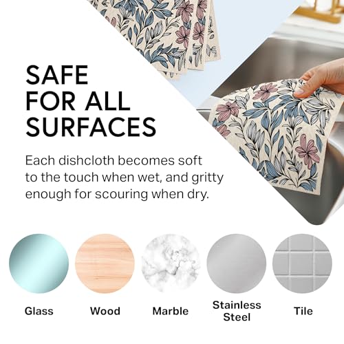 Image of Swedish Wholesale Dishcloths Reusable 8 inch x 7 inch Sponge Cloths, Bulk 10 Pack of High Absorbent Cellulose Dish & Kitchen Cleaning Hand Towels, Wring to Dry & Machine Wash, Odor Resistant, Mini Flower