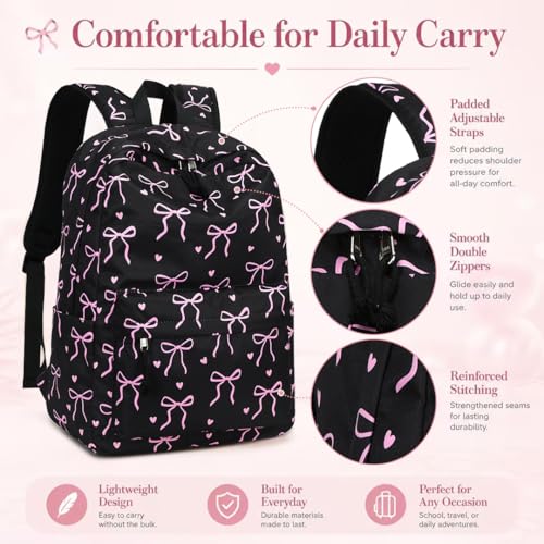 Image of LOIDOU Backpack for Girls School Backpacks Bookbags for Elementary Middle School Women Laptop Backpacks (Bow tie Black, L-17)
