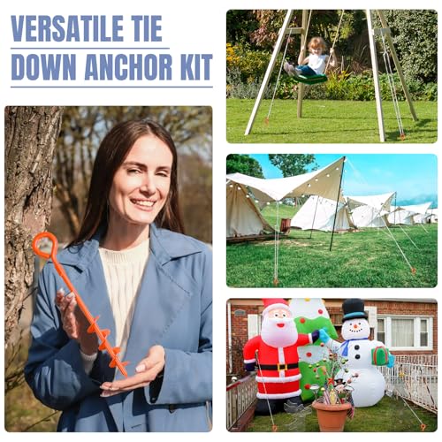 Image of Eurmax USA Trampoline Stakes Screw in Tent Stakes Parts Heavy Duty for Canopies,4-Pack Outdoor Anchor Kit with Straps(Orange)