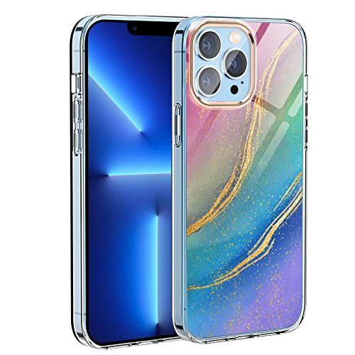 GDTOGRT Compatible with iPhone 13 Pro Max Case, Luxury Marble Slim Glitter Case for Women Girls Men, Soft Clear Silicone TPU Bumper and Hard Back Case Cover for iPhone 13 Pro Max 6.7 -Multiple-Aurora