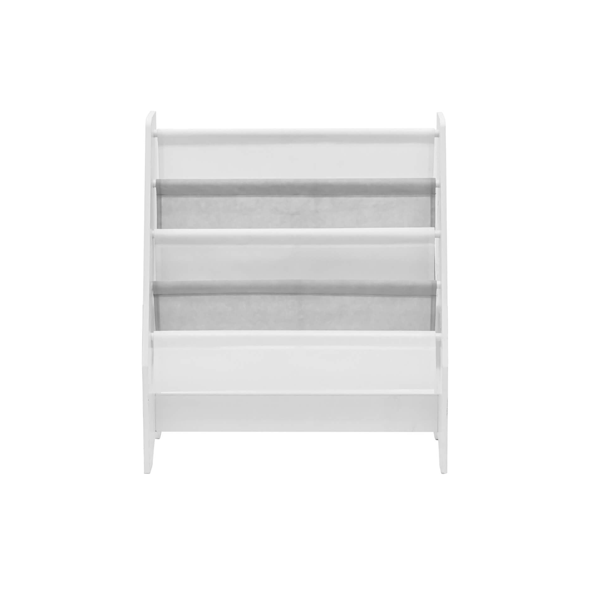 Rebecca Mobili Scaffale Per Bambini, Libreria Montessori, Bianco Grigio, MDF TNT, Con 4 Ripiani, Per Libri Quaderni - Misure HxLxP: 71 x 61 x 29 cm - Art. RE6845