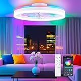 SAMPHON 19.7' Ceiling Fans with Lights, Smart RGB Color Changing Low Profile Ceiling Fan, Modern Flush Mount Fandelier with Remote and APP, 6 Speeds, Quiet DC Motor, for Living Room, Bedroom, Indoor
