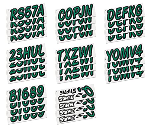 Image of STIFFIE Whipline Solid Racing Green /Black 3 inch Alpha-Numeric Registration Identification Numbers Stickers Decals for Boats & Personal Watercraft