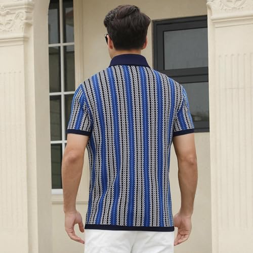 Mens Knit Striped Button Down Shirt Vintage Casual Short Sleeve Old Money Fashion Breathable Top4