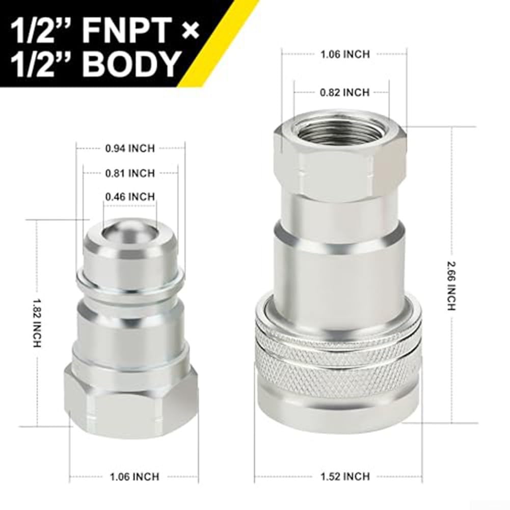 ISO5675 Set idraulico per attacco rapido con tappo antipolvere - Connettori ad alta pressione in acciaio per trattore 3600 PSI 1/2" NPT(NPT1)