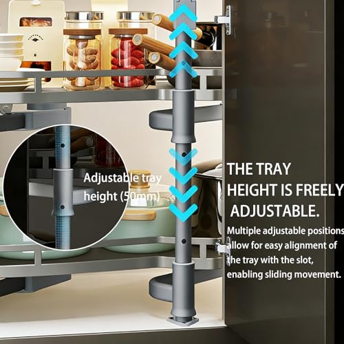 JS Space Blind Corner Cabinet Pull-Out Organiser - Metal Kitchen Storage Solution with Adjustable Height for Left/Right Door, 2-Tier Design for 1000mm Cabinets - Image 3