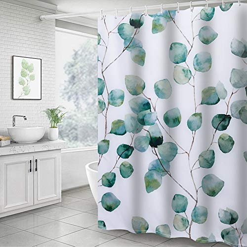 Cysincos Duschvorhang Textil, Blätter Blumen 180x200cm, Wasserdicht Badewannen Vorhang, Digitaldruck Wannenvorhang, Polyester Badvorhang mit 12 Duschvorhangringen Cover