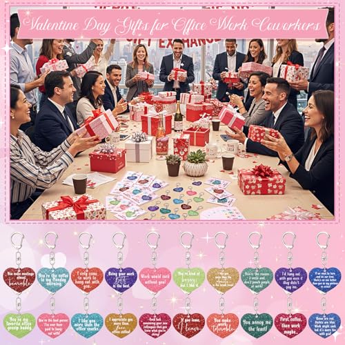 Kenning 60 Sets Valentine Day Gifts for Coworkers Bulk Glitter Heart Shaped Keychain and Valentine Cards for Valentines Party Favors (Office Theme) by Kenning - Image 7