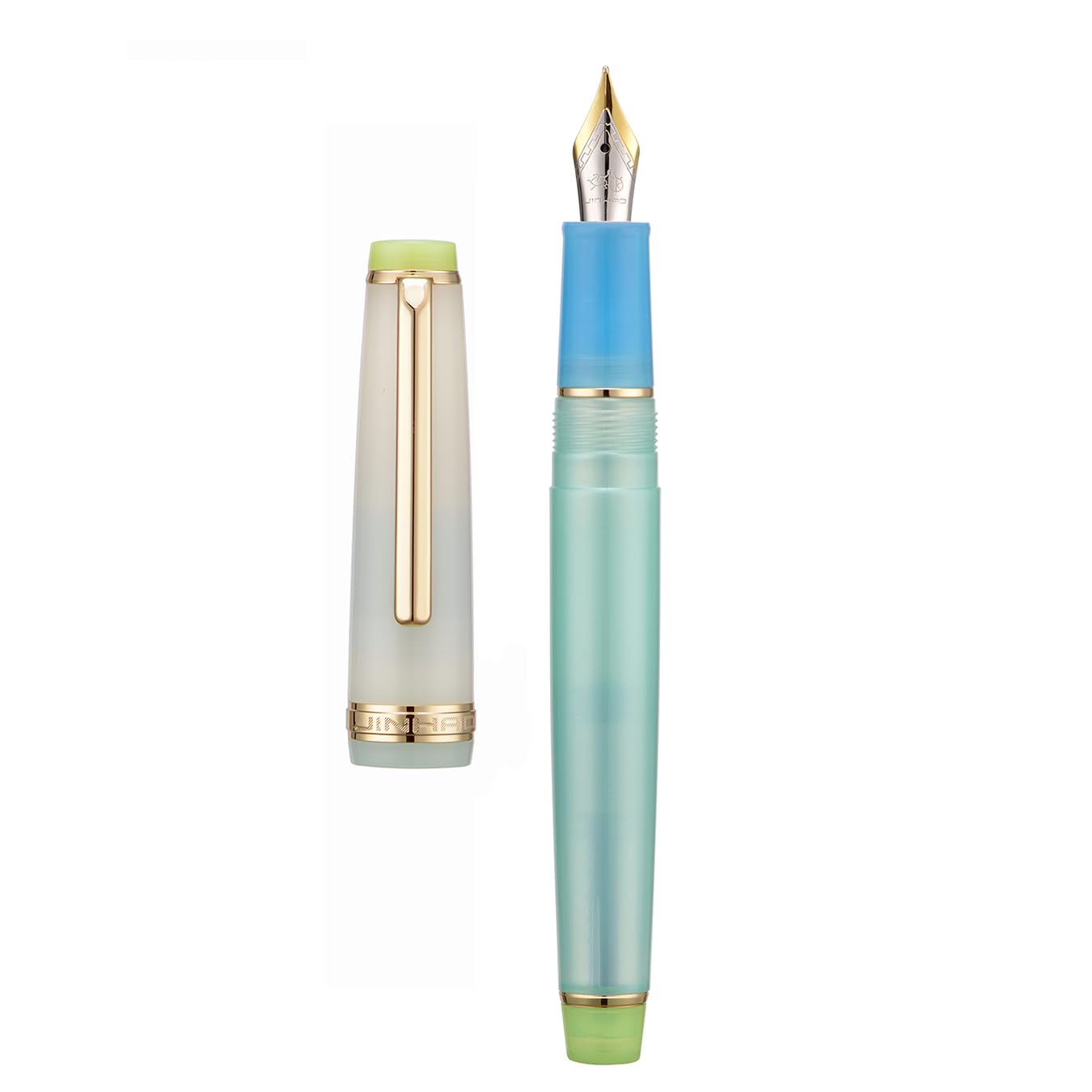 Jinhao 82 Fountain Pen, Golden Trim Medium Nib, Lake Blue Mixed White Writing Office Pen with Converter โ image 1