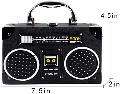 Vintage Radio Recorder Clutch Handbag Leather Top Metal Handle Crossbody Small Box Bag Shoulder Bag - Image 6