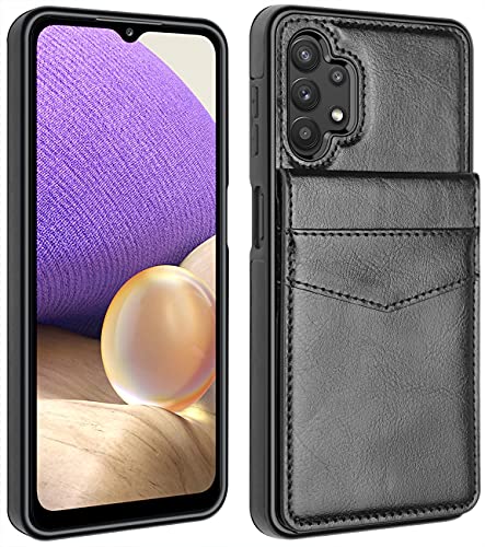 Lakibeibi Galaxy A32 5G Case, Dual Layer Lightweight Premium Leather Galaxy A32 5G Case Wallet With Card Holders Magnetic Lock Flip Protective Phone Case For Samsung Galaxy A32 5G (2021), Black #TOP1