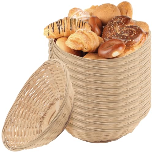 JEUIHAU 12 Pack Oval Bamboo Wicker Bread Basket, Small Bamboo Basket Natural Woven Bread Roll Baskets for Bread, Fruit and Snack Storage, 7 × 5.5 Inch