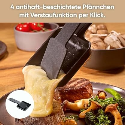 SEVERIN Mini Raclette-Grill für 4 Personen, kleines Raclette mit antihaftbeschichteter Grillplatte, Extra Tiefe Pfännchen, Kompakter Tischgrill, 600W Leistung, Black Line, RG 2360 – Bild 7