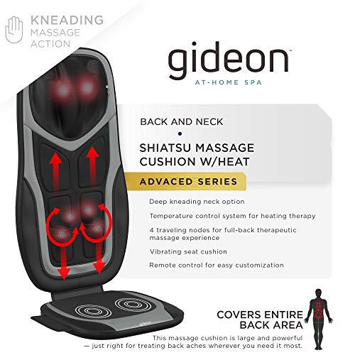 Gideon Shiatsu Massage Chair Cushion with Six Programs and Heat Deep Kneading Back Massager for Car, Home Office