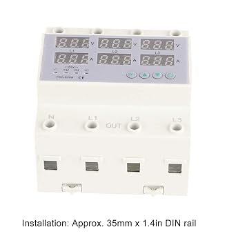 AC 390~500V 3 Phase DIN Rail Voltmeter, Overvoltage Overcurrent Protector Ammeter Automatic Automatic Reset Function Prevent Long Term Power Failure (63A)