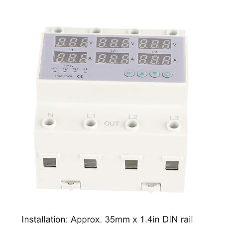 AC 390~500V 3 Phase DIN Rail Voltmeter, Overvoltage Overcurrent Protector Ammeter Automatic Automatic Reset Function Prevent Long Term Power Failure (63A)