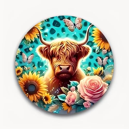 Imán decorativo redondo con diseño de vaca y flores miniatura 2