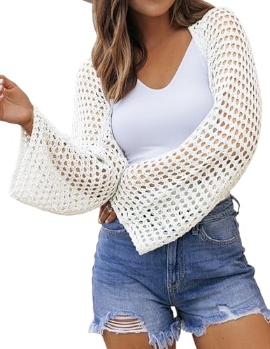 Image of Libsorge Womens Lightweight Crochet Knit Cardigan Spring 2026 Cropped Shrug Long Sleeve Hollow Out Cardigans