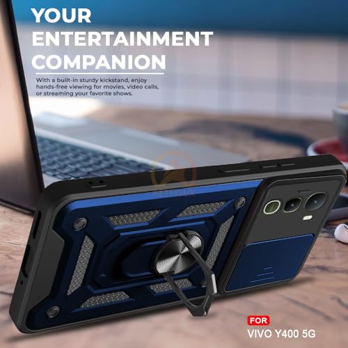 Image of Armor Bumper Back Cover Case for Vivo Y400 5G Rotating Camera Cover, Ring Holder & Kickstand | Heavy Duty & 360 Degree Protection Vivo Y400 5G Back Cover (Blue)