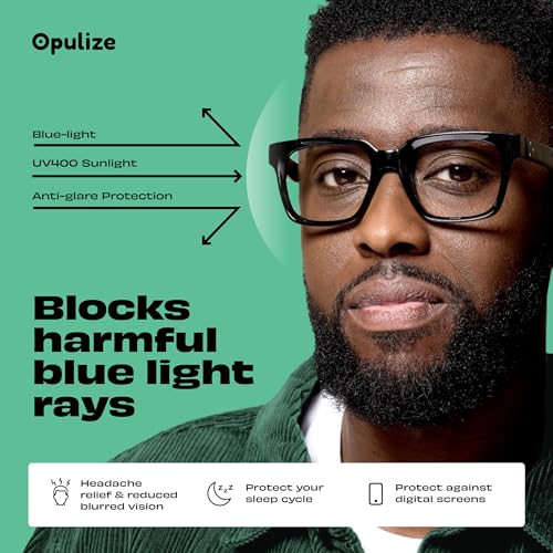 Image of OPULIZE ERA Blue Light Blocking Reading Glasses for Women & Men-UV400 Protection-Oversized Frame-Computer and Screen Glasses-Black Clear-+1.00(Pack 2 of with 2 Pouches)