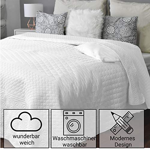 HOMELEVEL Colcha para cama y funda de sofá, 240 x 260 cm, manta de día para sofá o cama, XXL, estampado blanco/gris - imagen 3