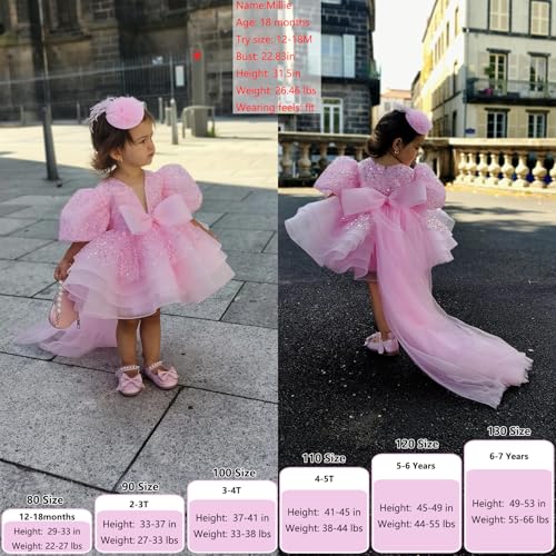 Sequins Pageant Princess Dress Toddler Girls Bubble Sleeves Birthday Party Dress Flower Girls Tutu Detachable Tail2