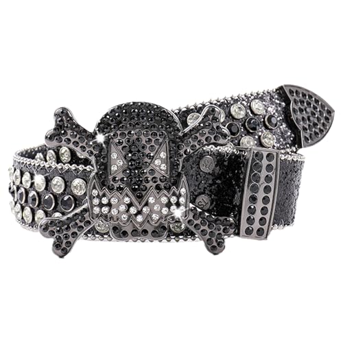Rhinestone Skull Belt, Bling Punk Rock Studded Waist Strap Crystal Cowboy Belt Gothic Belt for Jeans Pants