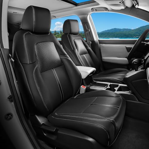Image of Coverado Full Set Leather Car Seat Covers, Custom Fit 2017-2022 Honda CR-V All Trims & Hybrid, Upgraded Waterproof Wearproof UV Resistant Airbag Friendly Full Coverage Protector, Black