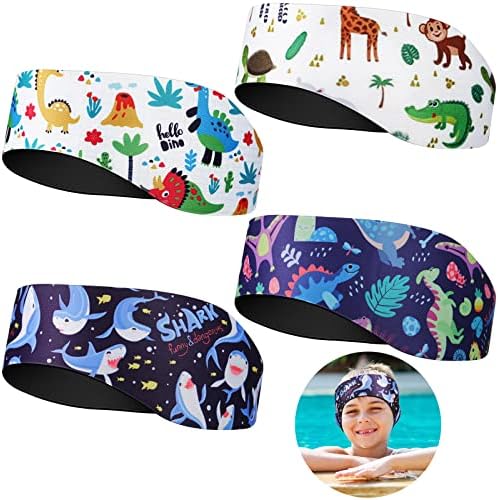 4 Pieces Kids Swimming Headband Adjustable Swimmer’s Headband Waterproof Water Headband Ears Band Kids Swimming Ear Covers for Ear Protection