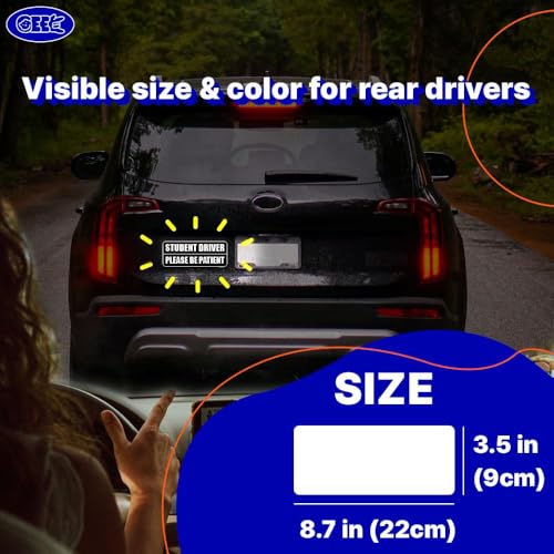 Image of GEEKBEAR Student Driver Car Magnet - Colorful, Reflective, Weather-Resistant - Rectangular 8.7 x 3.5 in (Black /Black, 3 Pack)