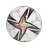 Con el logo de la marca adidas CNXT21 Pro Sal Soccer Ball, Mens, Top:White/Black/Shock Pink/Signal Green Bottom:Bright Cyan/Iron Met, FUTS