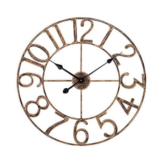 14 Inch Kitchen Wall Clock, Silent Analog Non-ticking Battery Operated Wall Clock, Bronze Rustic Farmhouse Metal Decorative Wall Clock for Living Room, Office, Bedroom