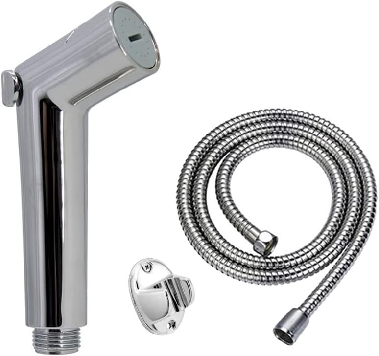 F12142SL Health Faucet ABS Chrome Finish (Inside Brass & Metal Fitting) & Chrome Wall Hook with SS-304 Grade Flexible 1.16 Meter Hose Pipe Tube(Tube with Brass Chrome Finish Nuts & Brass Inserts)