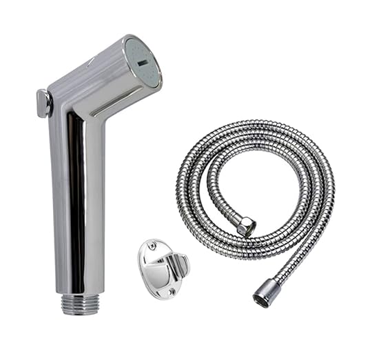 Yelk F12142SL Health Faucet ABS Chrome Finish (Inside Brass & Metal Fitting) & Chrome Wall Hook with SS-304 Grade Flexible 1.16 Meter Hose Pipe Tube(Tube with Brass Chrome Finish Nuts & Brass Inserts)