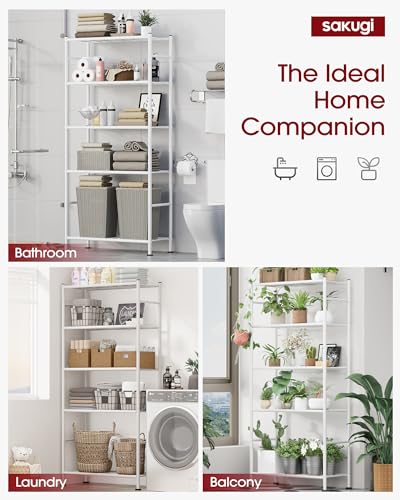 Image of Sakugi Storage Shelves - 5 Tier Shelf Organizer, Heavy Duty Garage Shelving Unit with Leveling Feet, Stable Metal Shelves Organizer for Pantry, Kitchen and Closet, 33.0 inch W x 12.6 inch D x 72.0 inch H, White