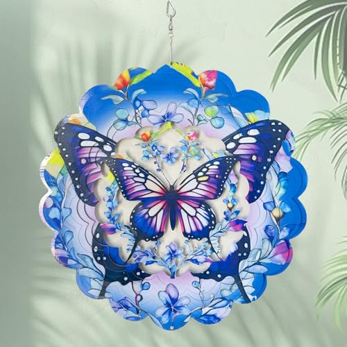 Butterfly Wind Spinners Outdoor - Butterfly Gifts for Women Mom Grandma Wife,12 inch 3D Wind Spinner Butterflies Outdoor Hanging Wind Sculptures Gardening Garden Decor for Indoor, Patio, Yard, Lawn