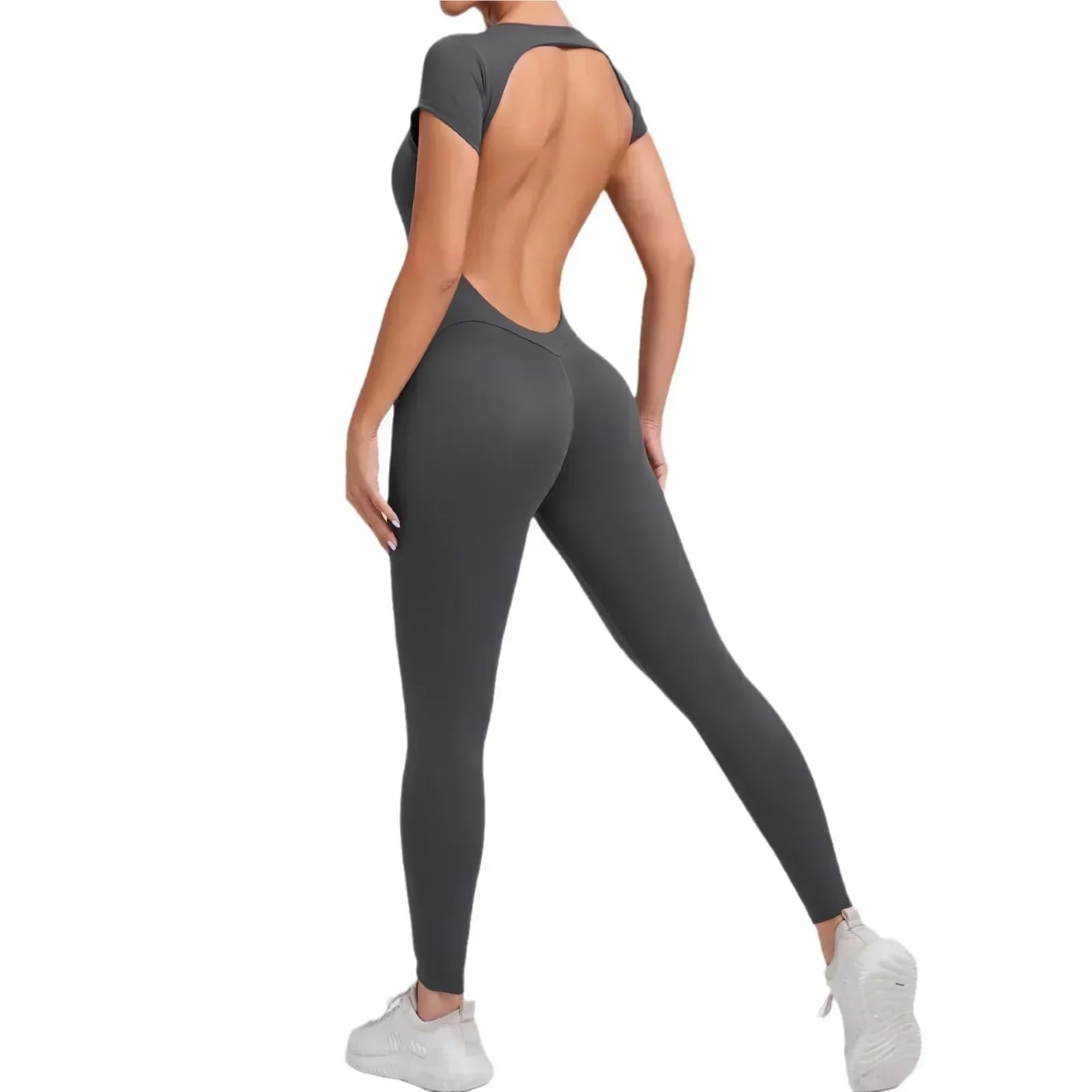 Combinaison De Yoga Une PièCe Combinaisons de Yoga sans Couture, Sport, Fitness, Levage des Hanches, Manches Courtes, Dos Nu, Une pièce, Leggings de Gymnastique, survêtement(Gray2,S)