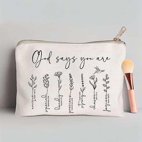 God Says You Are Cosmetic Bag, Christian Makeup Bag Bible Verse Floral Bible Verse Makeup Case for Women, Inspirational Cosmetic Bag, Sister Gifts, Affirmations Gifts (God says you are...)4