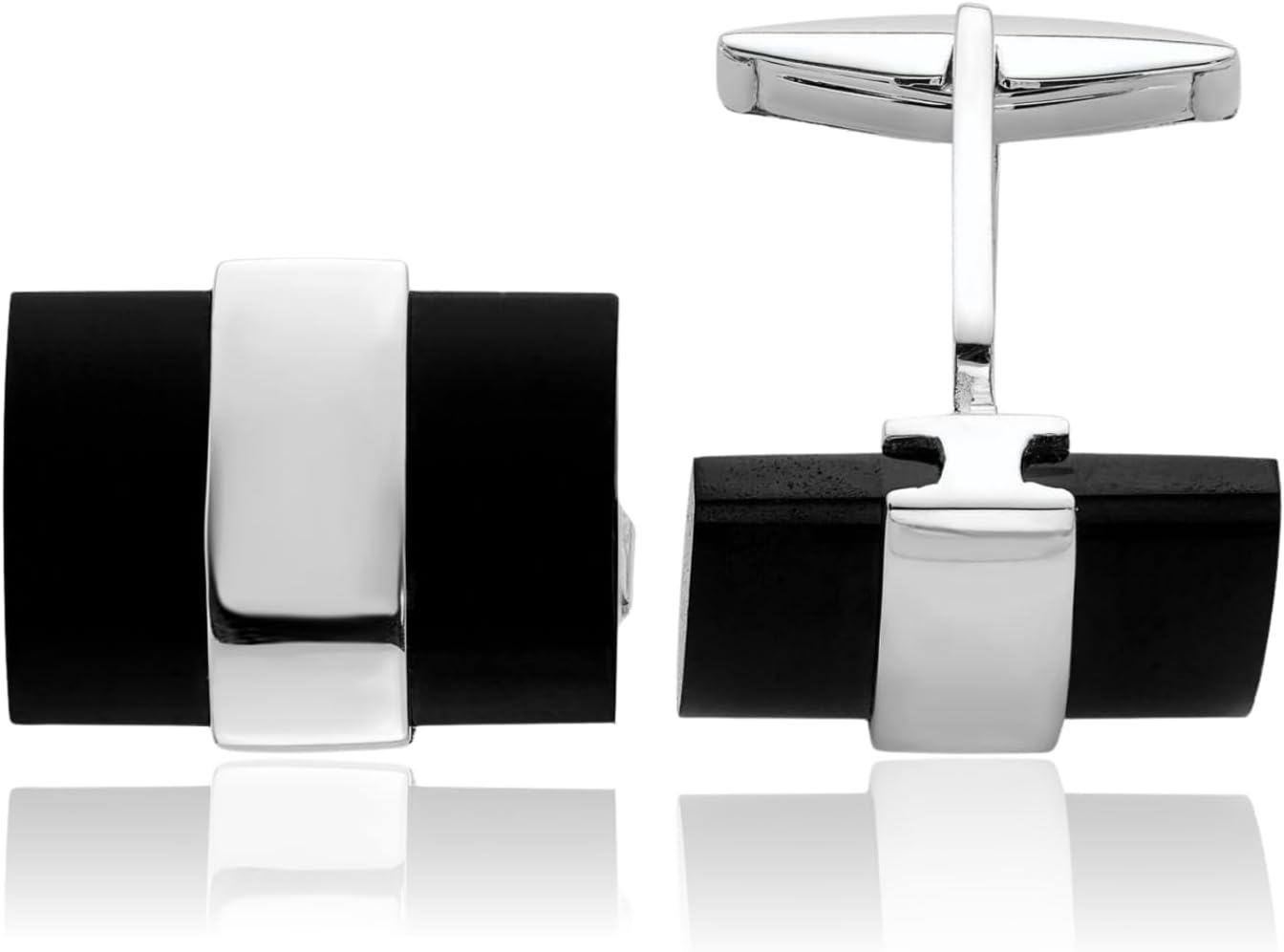IceCarats 925 Sterling Silver Black Onyx Cuff Links Prong Set Matte For Him
