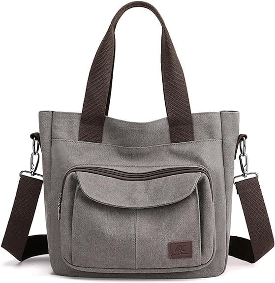 Tuobo Canvas Tote Purse for Women Work Shoulder Crossbody Bag Vintage Multi-pocket Handbags