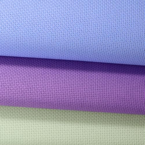 Image of KCS 3 pc of 15 inch x 18 inch(38cmx45cm) Counted Cross Stitch Cotton Aida Cloth Needlework Rolled Fabric Box,14CT,Light Green+Lavender+Light Blue