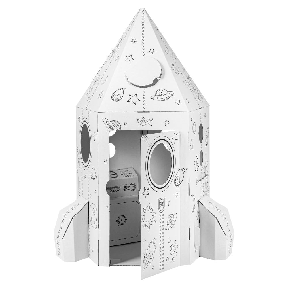 Tektorado - Spielhaus aus Pappe für Kinder - Kinderspielhaus aus Karton zum Bemalen und Spielen - für Outdoor & Indoor - für Kinder ab 3 Jahren - Rakete