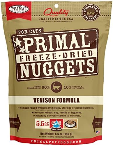 Primal Freeze Dried Cat Food Nuggets Venison, Complete & Balanced Scoop & Serve Healthy Grain Free Raw Cat Food, Crafted in The USA (5.5 oz)