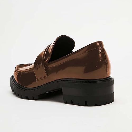 Vista 3 de FOWT Mocasines de tacón bajo y grueso para mujer, con plataforma de punta redonda, suela de lengüeta, informales, cómodos, unisex, para conducir