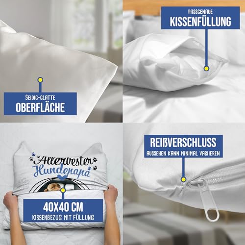 Print Royal PR Hunde-Kissen mit Foto Allerbester Hundepapa - Geschenk für Hundefreunde zum Geburtstag | Personalisiertes Geschenk, inkl. Füllung, Weiß