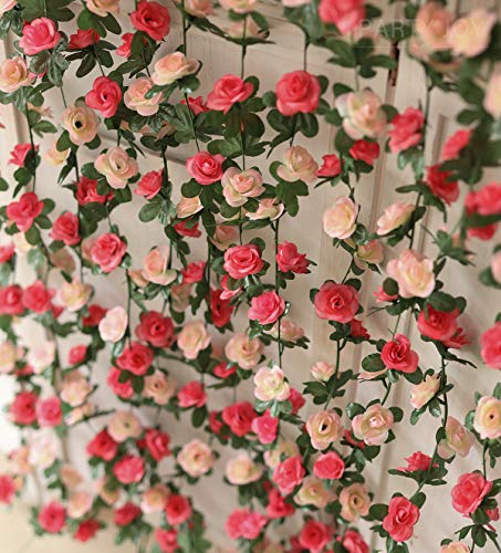 Party Joy 5Pcs 41Ft Flower Garland Fake Rose Vine Artificial Flowers Hanging Rose Ivy Hanging Baskets Wedding Arch Garden Background Decor  thumb #1