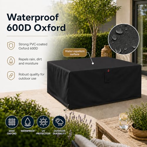 HOME It Garden Pokrowiec na meble ogrodowe 235×180×95 cm – Oxford 600D powlekany PVC, wodoodporny, ochrona UV, 2 otwory wentylacyjne, zamek błyskawiczny i ściągacz, czarny