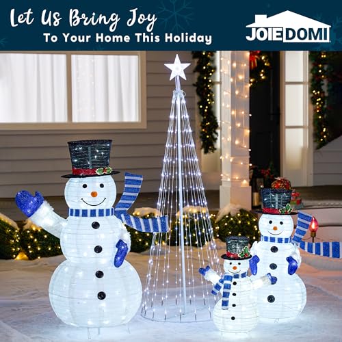 JOIEDOMI 3 Pcs 3D Christmas Collapsible Snowman Yard Light 270 Pre-Lit LED Cool White Lights for Indoor Outdoor Garden Holiday Décor, Christmas Event Decoration, Christmas Eve Night, Blue Scarf - Image 6