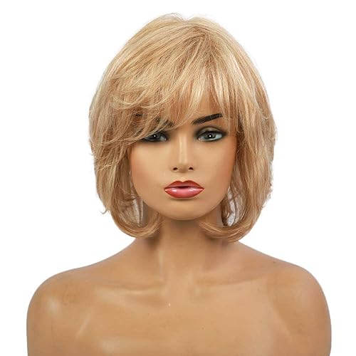 Miniatura 2 de EMMOR Pelucas de cabello humano rubio para mujer, mezcla de fibra sintética saludable en capas, con parte lateral, más suave, finaligera, para uso