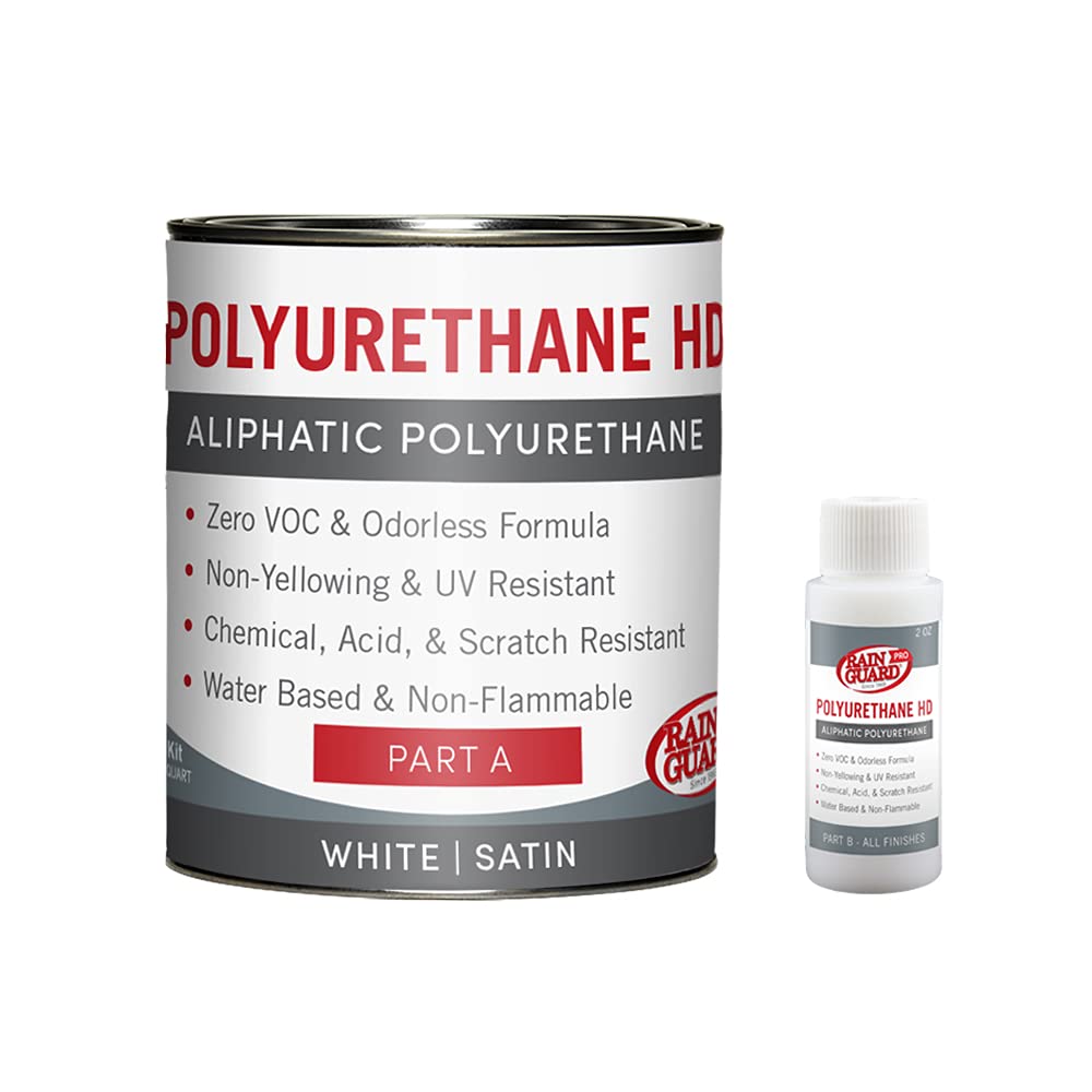 Rain Guard Water Sealers PU-0402 Polyurethane HD IsoFree Clear2-Part Satin Finish Ready to USE Covering up to 300 Sq. Ft on New and Older Surfaces. 1 Gallon Kit A and B